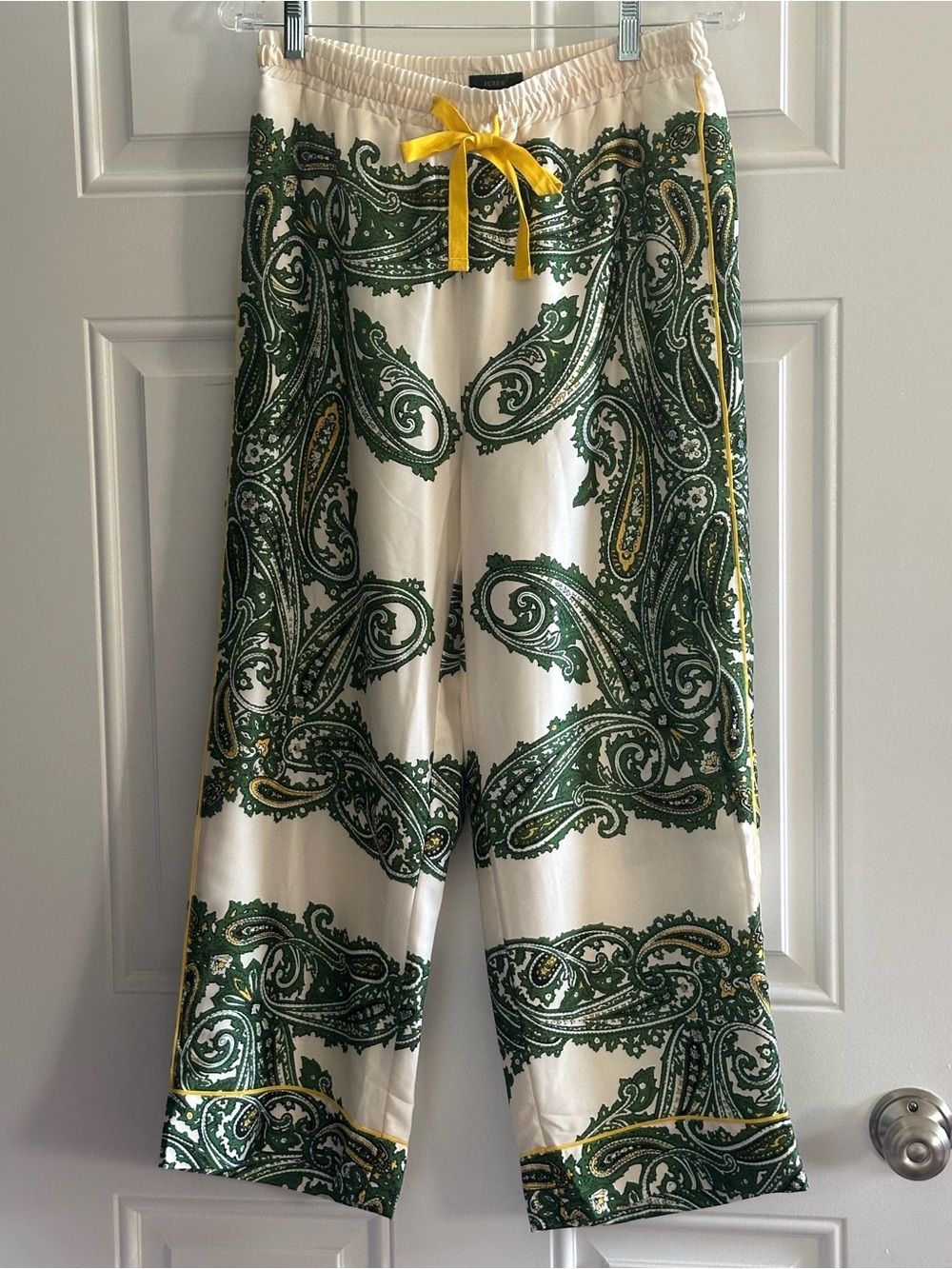 J. Crew Cream Paisley Wide-Leg Pants Silky w/ contrast trim pockets, fully lined